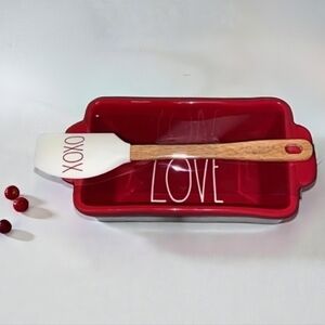 NEW Rae Dunn ceramic LOVE mini loaf/casserole dish w/spatula